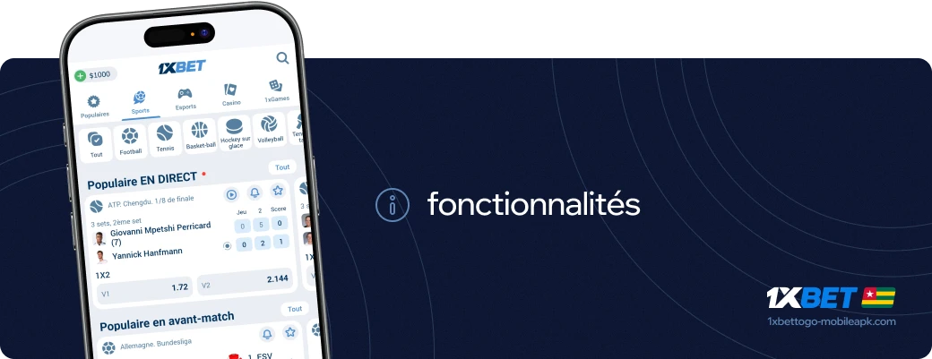 1xbet Betapk Togo fonctionnalites